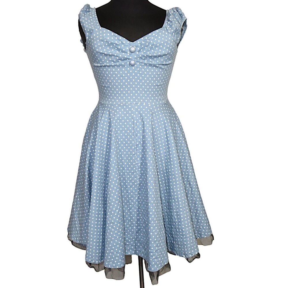 Mixinni Women's Blue Polka Dot 50s Style Fit And Flare Dress Size Large --READ--